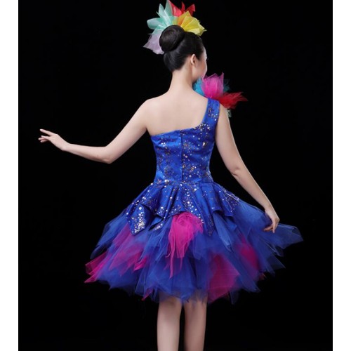 Women's royal blue sequin modern dance opening jazz dance dress singers chorus stage performance dresses